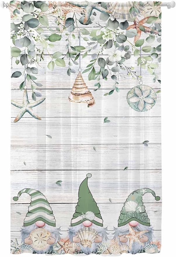 Sheer Curtains 108 Inches Long, Coastal Eucalyptus Leaf Semi Sheer Curtains