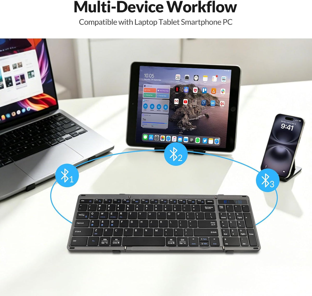 Rii RK809 Portable Foldable Bluetooth Keyboard with Numberpad