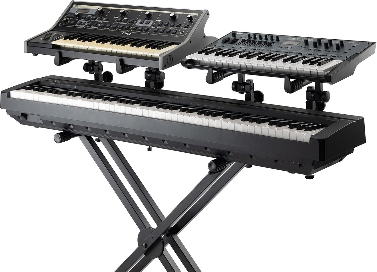 On-Stage KSA8500 Deluxe Keyboard Tier (Multi-Level Keyboard Support for Stacking Digital Pianos, MIDI Controllers, Synthesizers&Organs, Up to 66LBs, Adjustable Arm, Fits X-Style Stands, Black)