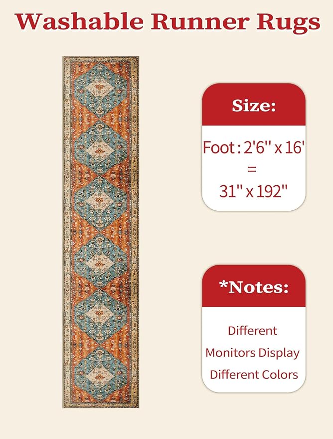 SERISSA Runner Rug for Hallways, Extra Long Boho Rug Ultra Soft Vintage Tribal