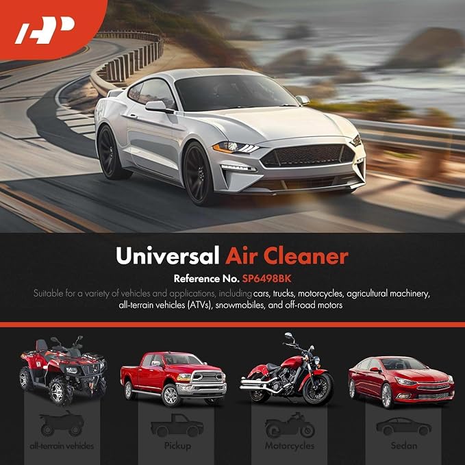 A-Premium Universal 12" Oval Black Air Cleaner Filter Assembly