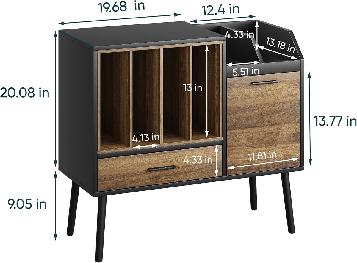 Semiocthome Record Player Stand with Nesting Vinyl Storage Crate, Record Player Table with a Drawer, a Cabinet, CDs Storage Area, Side End Table with Solid Wood Legs for Turntables for Living Room