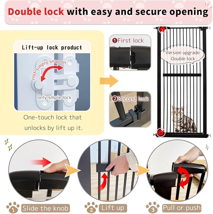 Lumizone Extra Tall Cat Gate 61.02" High Pressure Mounted Extra Wide 55.12"-59.24" (17Sizes) 1.37" Gap No Drilling Auto-Close Tall Pet Gate for Dogs (Black, 55.12"-59.24" W)