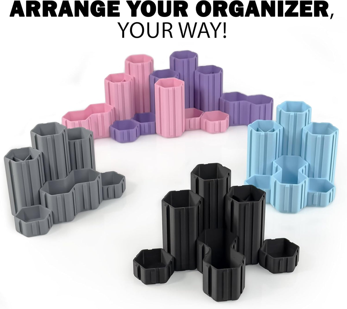 Glassboard Studio Hexaflex Organizer Set - Pen and Pencil Holder for Desk, Versatile Hexagon Design, Adjustable Dividers, 12 Color Options - Desk and Office Organization (Steel Gray)