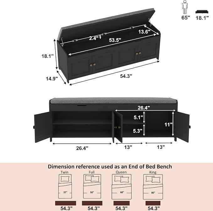 HOMEFORT 54.4" Shoe Bench with Lift Top Storage, Entryway Bench with Cushioned