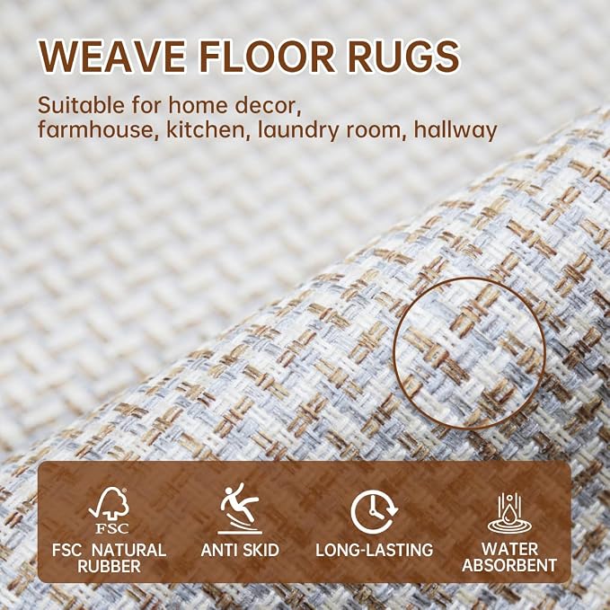 eqivei Kitchen Rugs and Mats Non Skid Washable Set of 2 PCS, Absorbent Runner