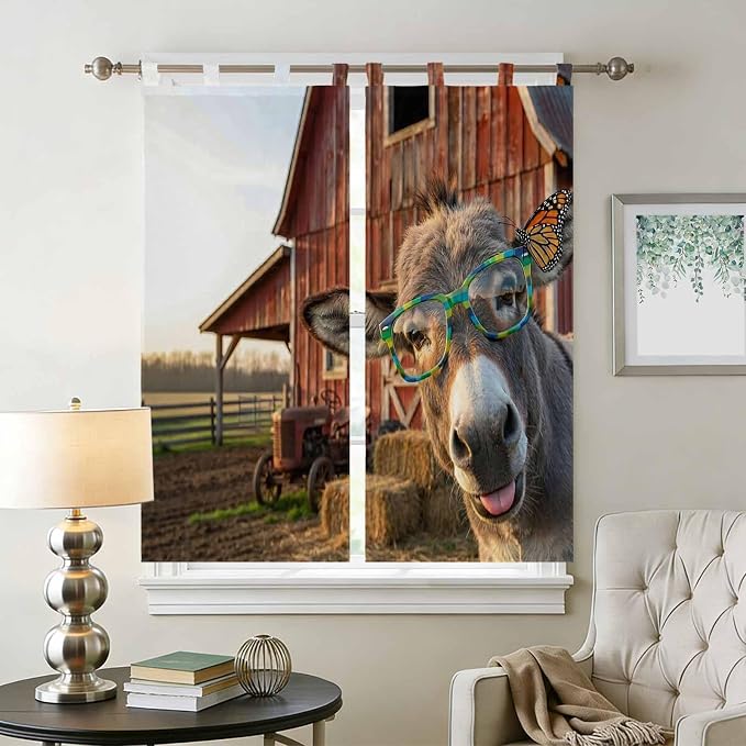 Farm Donkeys Bedroom Curtains 72 Inch Length, Window Curtains Tab Top,