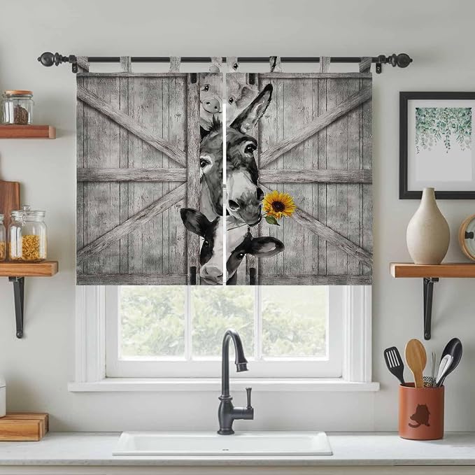 Funny Farm Animals Bedroom Curtains 63 Inch Length, Window Curtains Tab Top