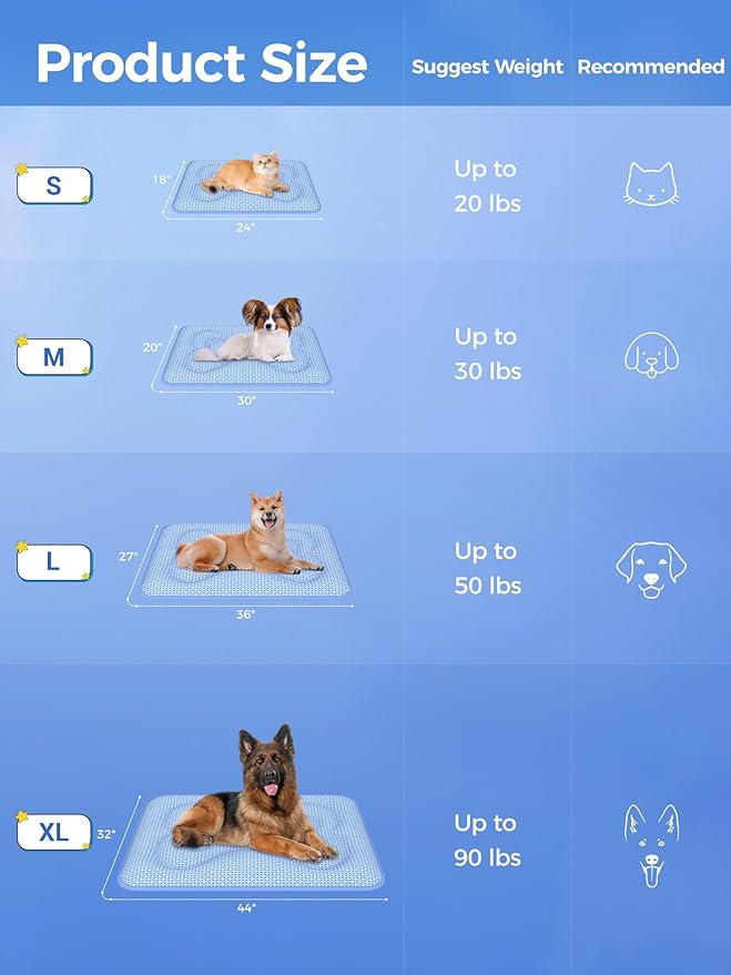 Rywell Dog Cooling Mat, 44”x32” Super Thick & Reversible Cooling Mat for Dogs, Arc-Chill 3.0 & PCM for Long-Lasting Cool and Color-Changing (Q-Max > 0.5), All-Season Use & Portable for Travel