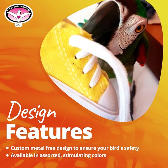 Super Bird Creations SB50009 Sneaker Bird Toy - Durable Safe Chew Toy - Ideal for Cockatiels Parakeets Parrots Small to Large Birds, Encourages Foot Dexterity - Vibrant Colors 3"x1-1/2x1-3/8" (6 Pack)