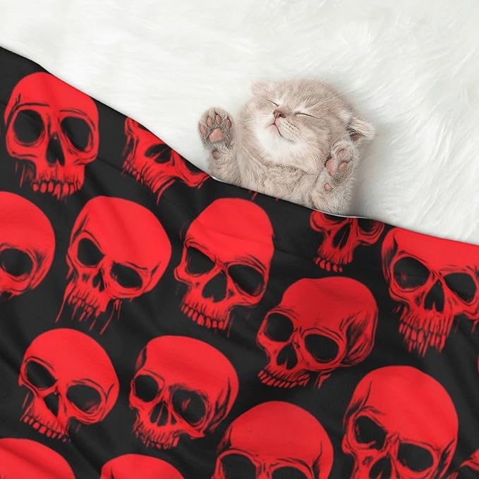 Double Sided Plush Pet Blanket with Cozy Dot Texture and Smooth Reverse, Red Blood Vintage Skull, Reversible Throw for Dogs Cats on Couches Beds Crates