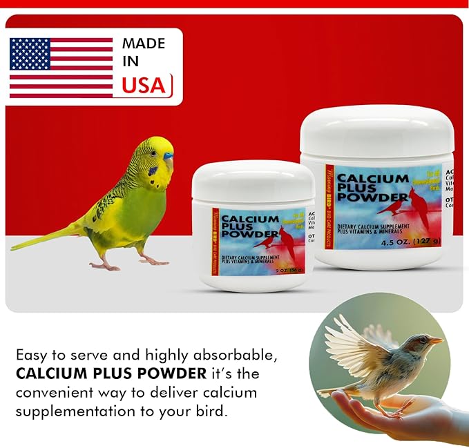 Morning Bird Calcium Plus Powder for Birds 2 oz – Calcium Supplement with Vitamin & Protein Powder – Supports Bone Health, Muscle Function & Digestive Balance – Easy-to-Mix Calcium Formula