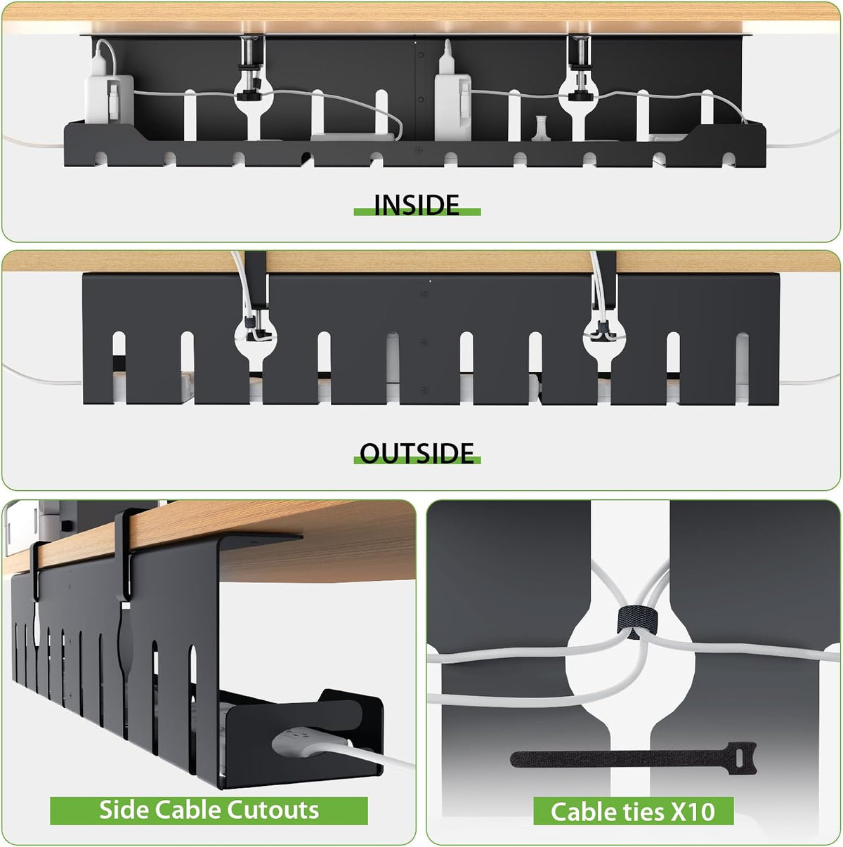 KEEGH Under Desk Cable Management Tray 32 in, Metal Cable Holder, Black