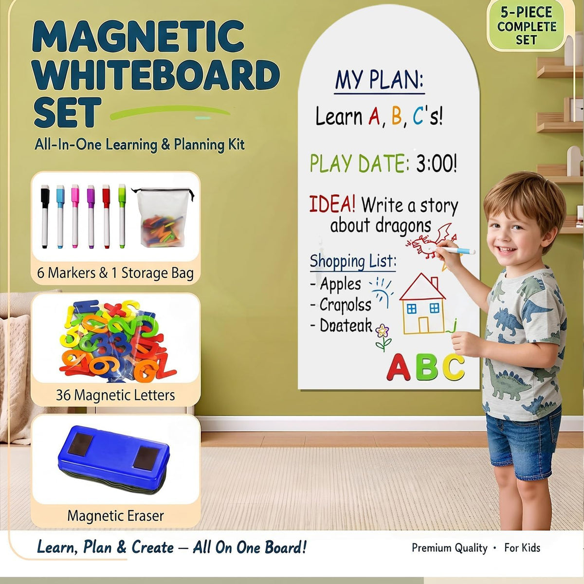 Magnetic Whiteboard Wall Arch Decal 39.3"x17.5" Adhesive Magnetic Dry Erase White Board Sticker with 36 Magnet Letter Removable Contact Paper Peel and Stick Whiteboard Wallpaper Roll