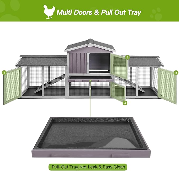 Rabbit Hutch Indoor Outdoor Bunny Cage with Large Run,Chicken Coop Wooden Small Animal House Upgrade with Bottom PVC Layer,Waterproof Roof