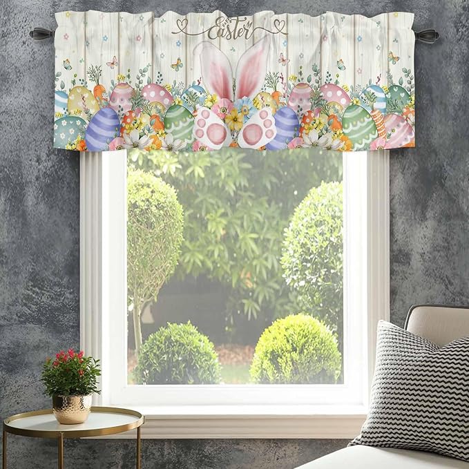 Happy Easter Curtain Valances for Windows, Kitchen Valance Window Treatment
