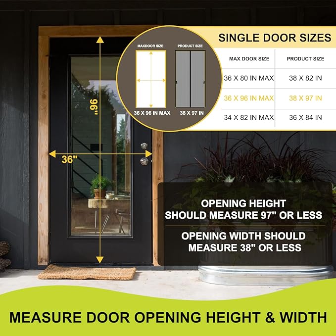 Magnetic Screen Door - Fits Door Opening 36x96 in, Actual Screen Size 38x97 in, Hands Free Mesh Partition,Heavy Duty Screen Door Mesh Curtain Keeps Bugs Out, Frame Hook & Loop, Pet and Kid Friendly