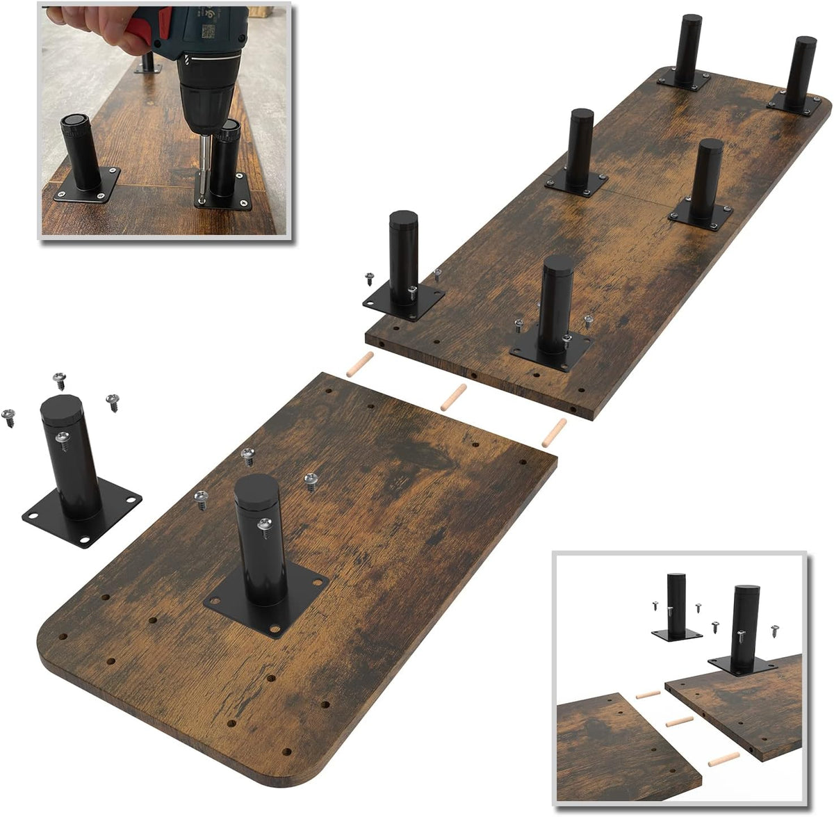 Dual Monitor Stand - 43.7 inch Extra Long Wide TV Stand - Wood & Steel Leg Desktop Riser - Desk Organization - Home Office (Vintage)