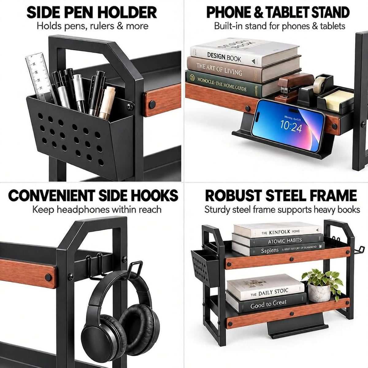 Desk Shelf Organizer, Shelf for Top of Desk, Office Desktop Storage Rack