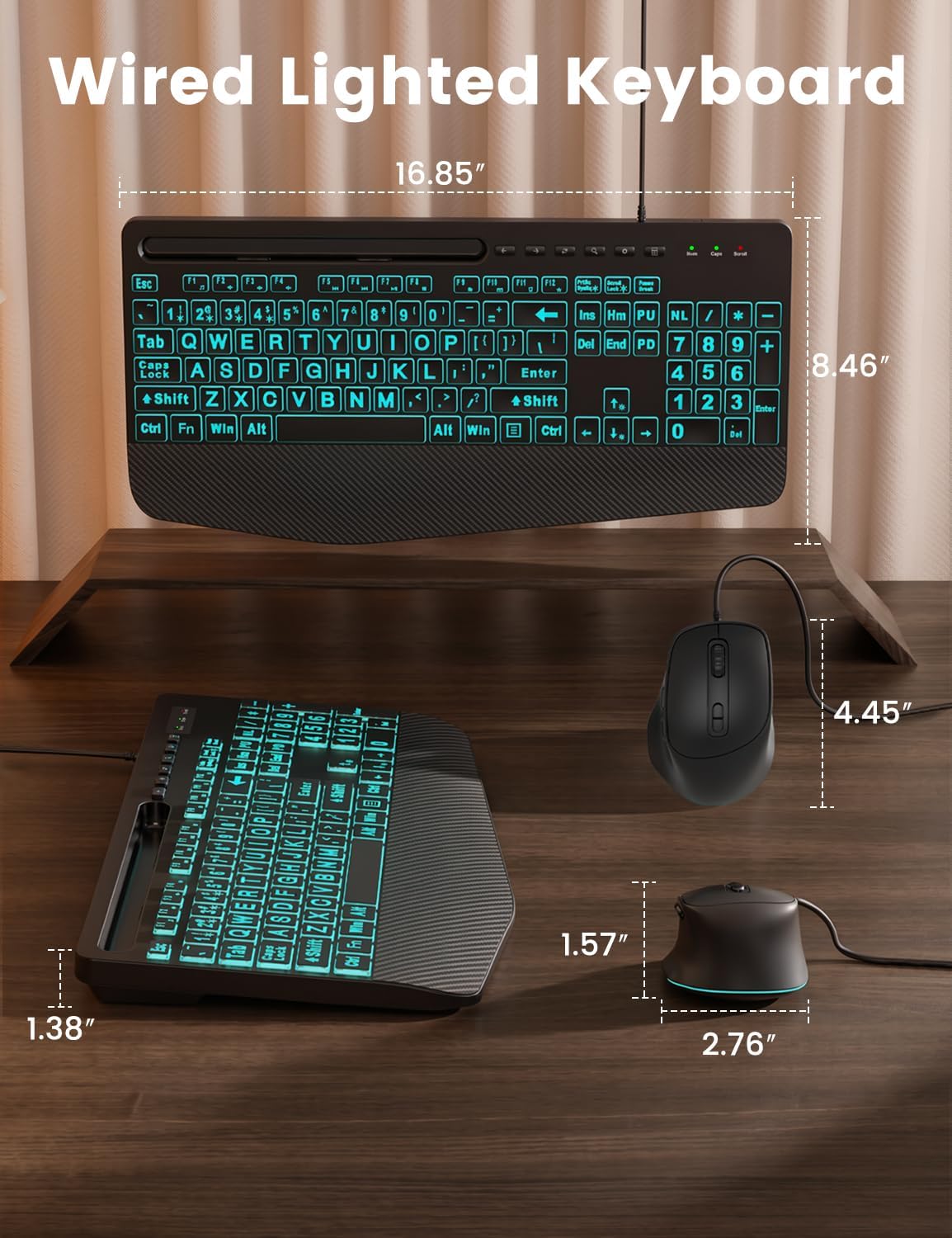 SABLUTE Wired Large Print Backlit Keyboard and Mouse Combo with Palm Rest