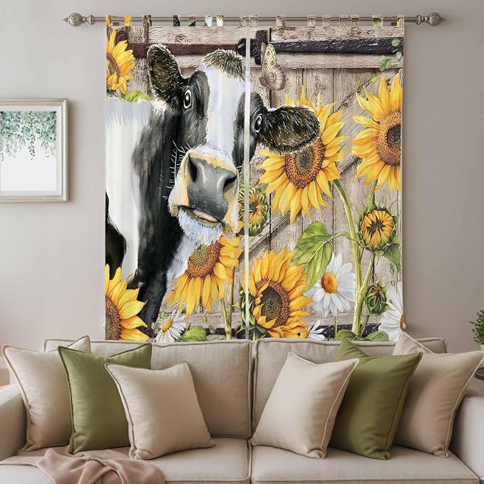 Retro Farmhouse Flower Living Room Curtains 84 Inch Length, Window Curtains Tab