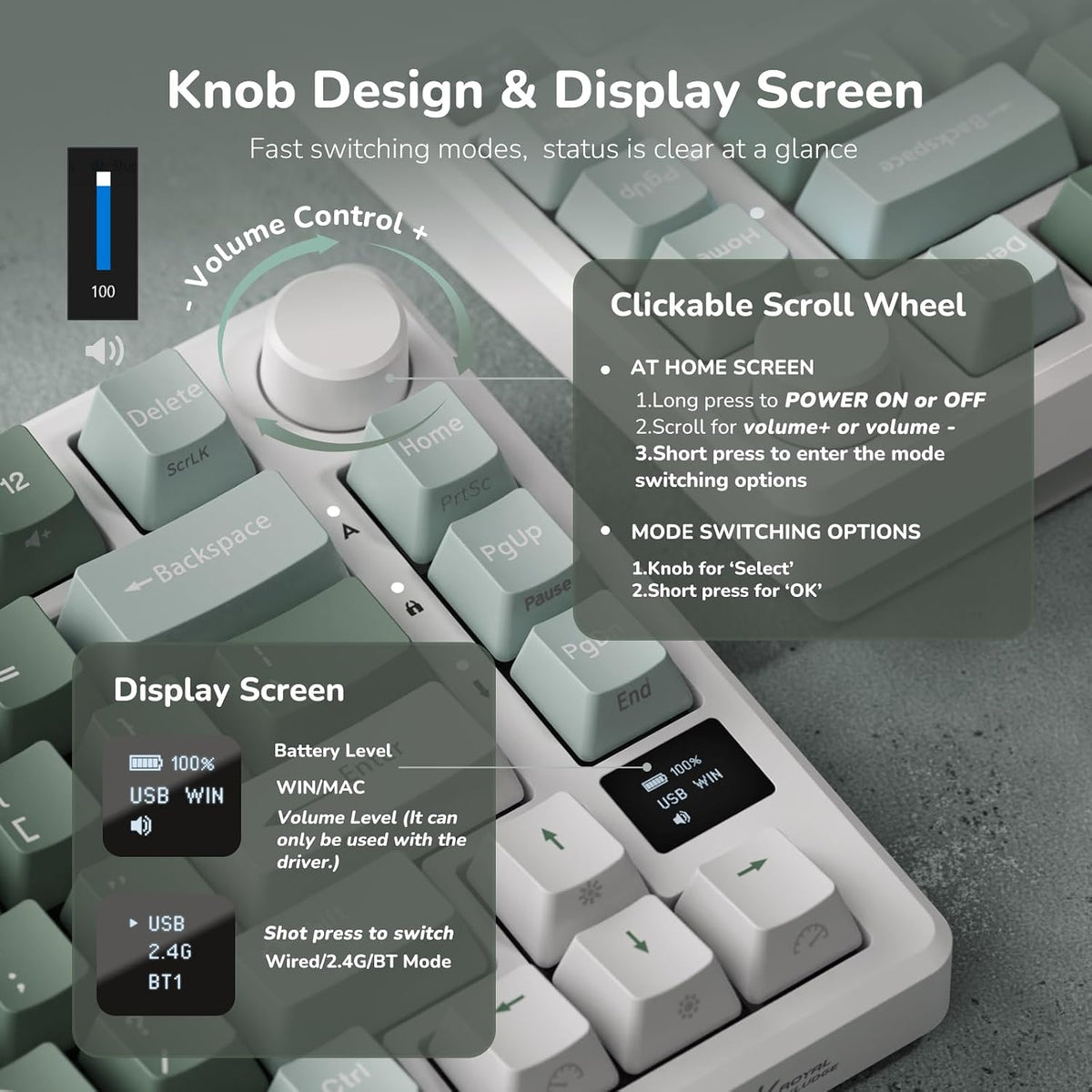 RK ROYAL KLUDGE M75 Wireless Mechanical Keyboard with OLED Display & Knob