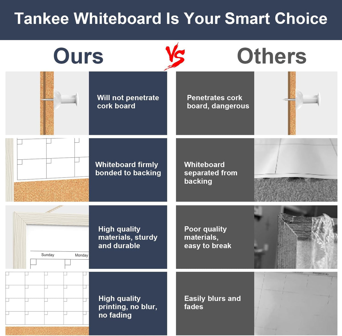 Tankee Whiteboard Calendar, 24x18 Hanging Dry Erase Calendar for Wall