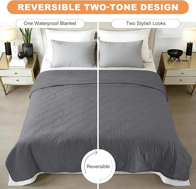 100% Waterproof Dog Couch Protector, Triple-Layer Waterproof Dog Bed Cover Pet Blanket Reversible 2-Tone Sofa Shield, Non-Slip Furniture Guard for Pets(30×30 Inch, Gray+Gray)