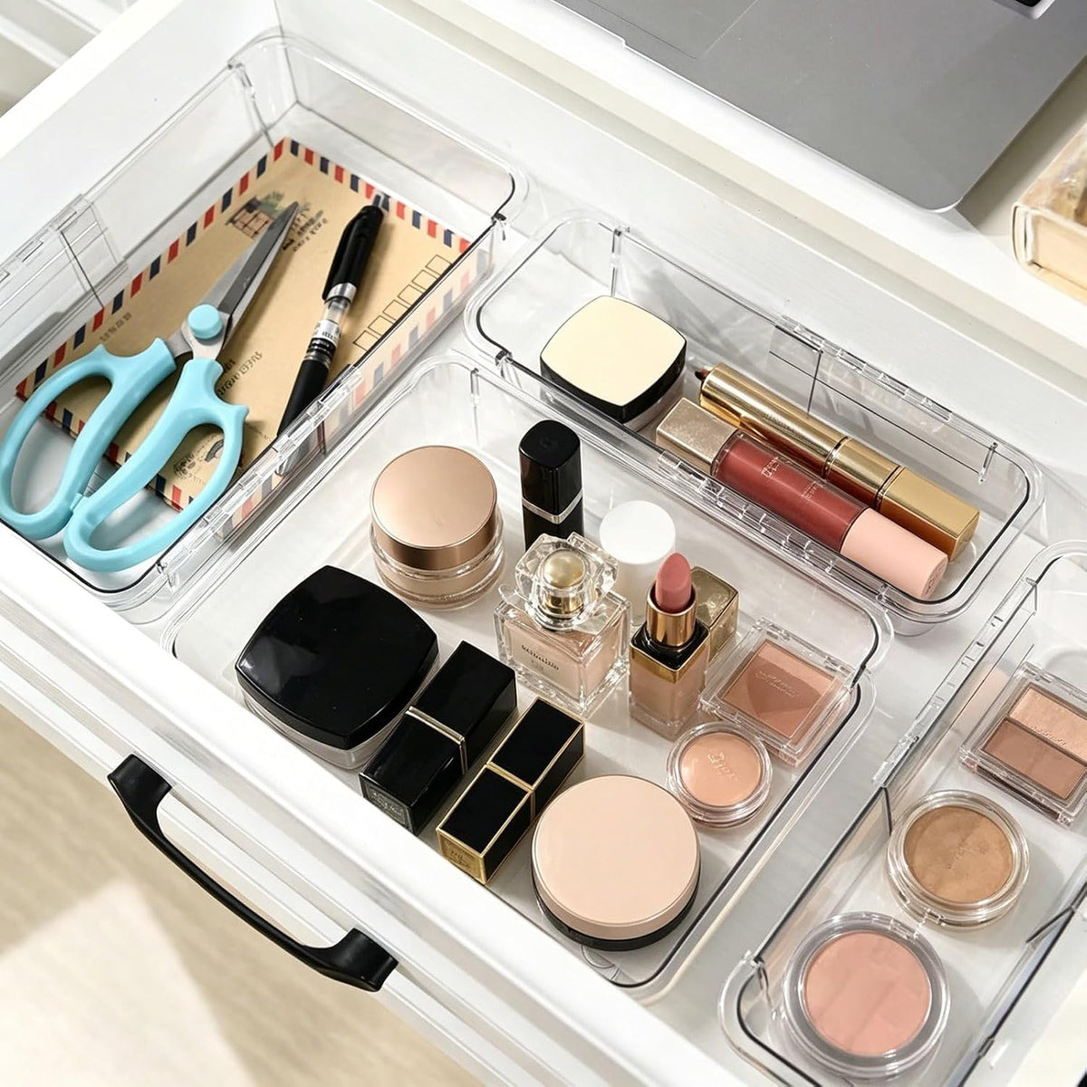 Expandable Drawer Organizer Set, 15 Clear Bins, 2 Sizes