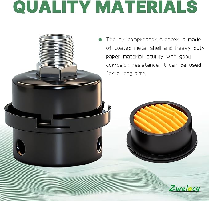 Air Compressor Silencer Filter, 1/2" Thread, 20mm Metal Noise Muffler,