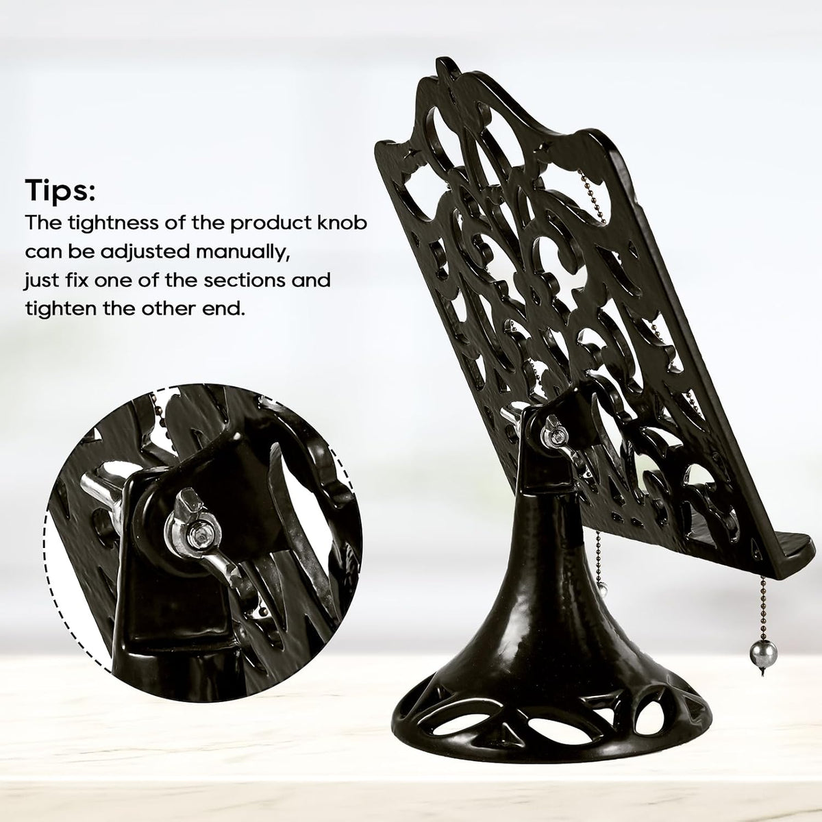 JOGREFUL Adjustable Cast Iron Cookbook Stand, Recipe Holder Latte Gold