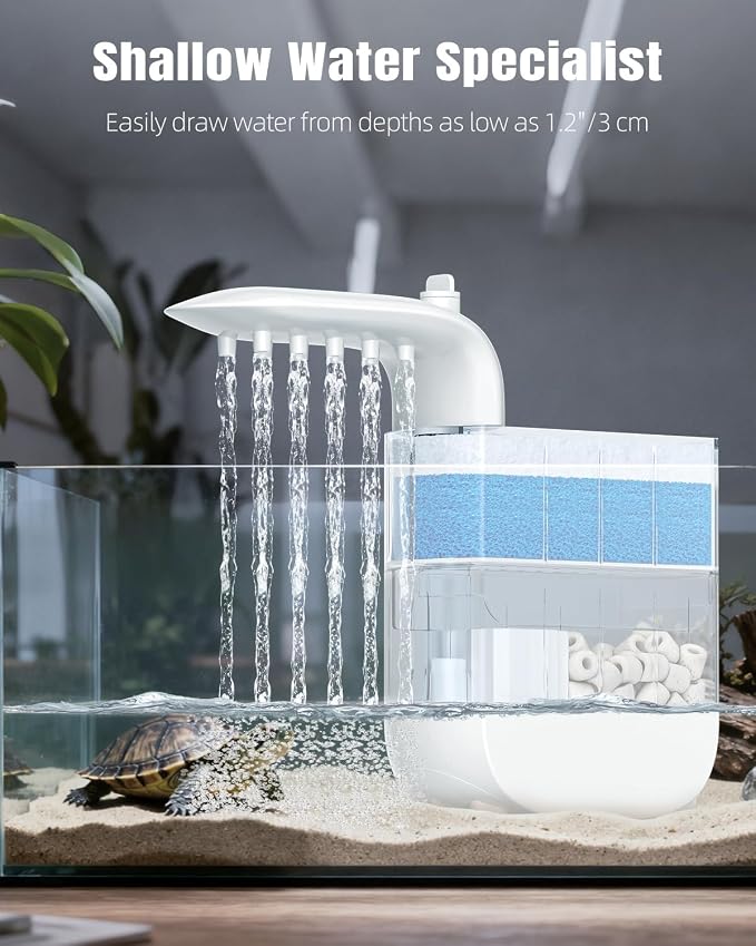 Pawfly 106 GPH 5 W Turtle Tank Filter, Low Water Level Turtle Filter