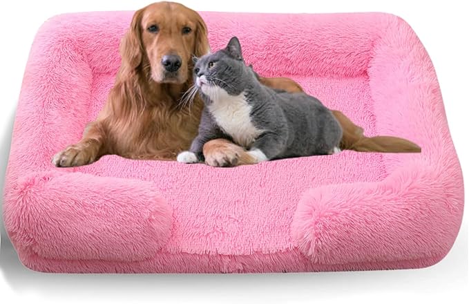 Dog Beds Medium Large Size Dog, Calming Dog Bed with Removable Washable Cover, Waterproof Lining and Nonskid Bottom(Bright Pink,M)