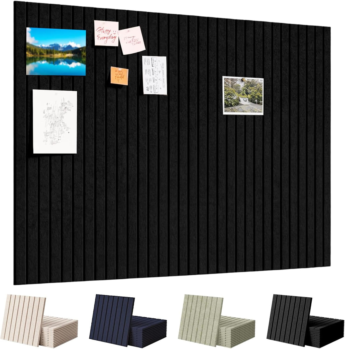 Large Felt Bulletin Board with Self-Adhesive | 12 Pack 48"x36" Cork Board Alternative | Notice Boards with 35 Pushpins, Secure and Easy to Install, Home Office Decor Classroom Decor - Black