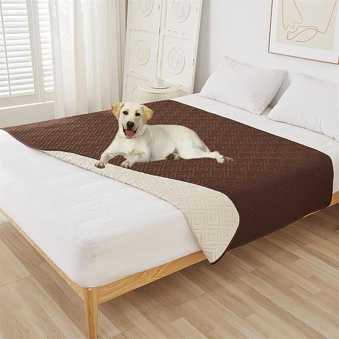 GIBZ Water Resistant Dog Bed Blanket Cover Large Anti Slip Pet Furniture Protector Washable Cat Quilted Mat for Couch, Coffee, 100x127cm