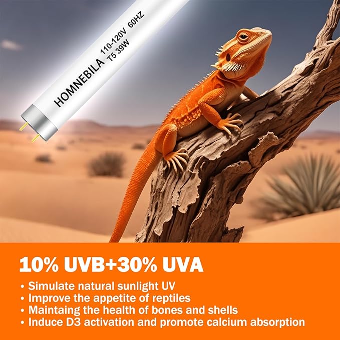 T5 10.0 UVB Reptile Light Bulb 39W, UVA UVB Light Bulb for Reptiles, 2 Pack Reptile UVB Lamp Tube 33 Inch, for Bearded Dragon, Lizards, Chameleons
