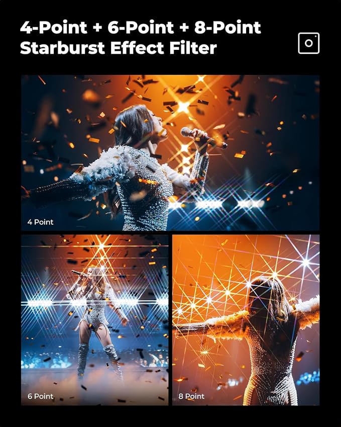 K&F CONCEPT 72mm Star Filters Kit 4 Points 6 Points 8 Points Cross Screen