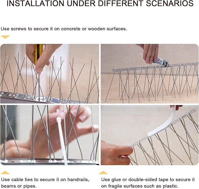 OFFO Bird Spikes with Stainless Steel Base, Covers 5.1 Feet(1.56m) Durable Bird Spikes Arrow Pigeon Spikes Fence Kit for Keeping Small Bird, Crows and Woodpeckers Away