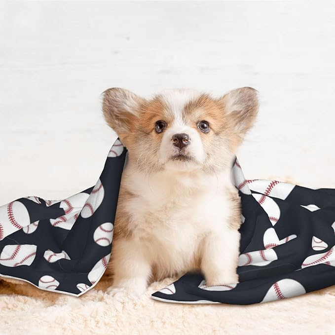 Dog and Cat Blanket in One, Baseball Softball Grey, Double Sided Plush Throw with Raised Dot Pattern on One Side and Flat Velvet on Other for Variety