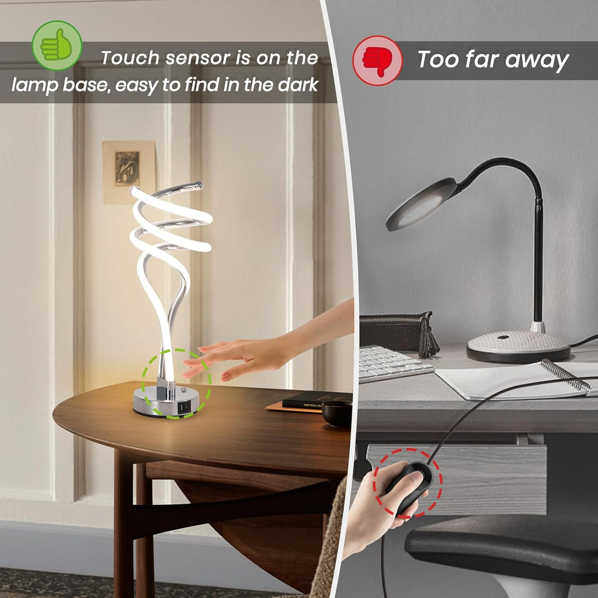 ElDISUNY Modern LED Table Lamp, 3 Color Temperatures,Touch Control CurveDimmable Bedside Table Lamps with USB Ports, Touch Control LED NightstandLamp, Desk Lamp for Living Room, Bedroom -Silver
