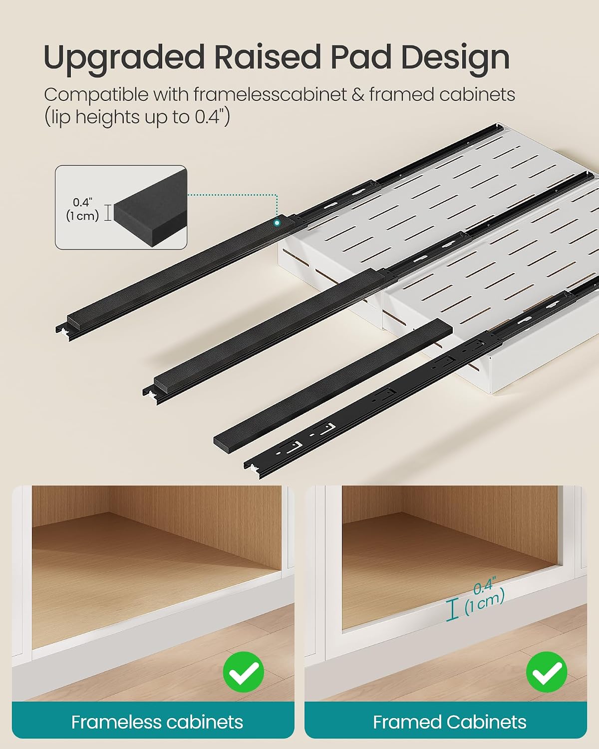 SONGMICS 2 Pack Expandable Pull Out Cabinet Organizer 21"Deep 3 Rail Slide