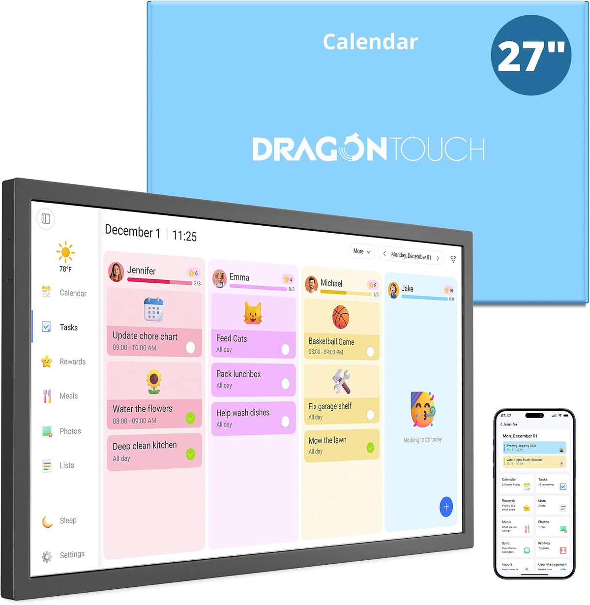 Digital Calendar 27" Wall Touchscreen Family Chore Chart No Subscription