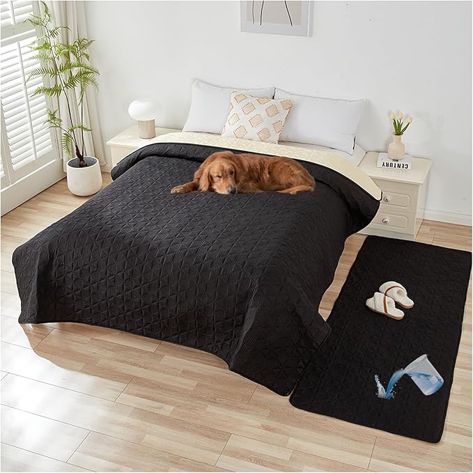 Waterproof Dog Bed Cover Pet Blanket, Soft Pet Couch Covers for Sofa Washable, Bed Couch Sofa Furniture Protector for Puppy Cat Kids (Black,210 * 305 CM)