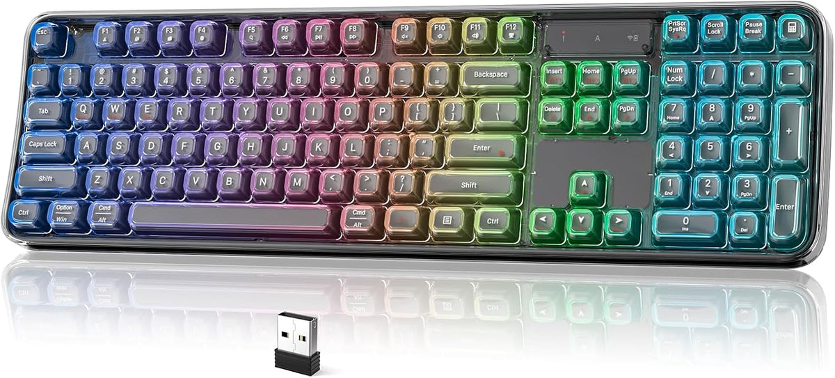 MOFII Tri-Mode Wireless Keyboard, Transparent Full-Size with RGB Backlit, Bluetooth 5.0/2.4G USB/Wired Gaming Keyboard for Windows Mac PC Laptop, Black – Office & Gamers