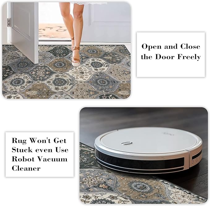 Lahome Moroccan Washable Round Area Rug, Soft Vintage Round Rug 3ft, Distress