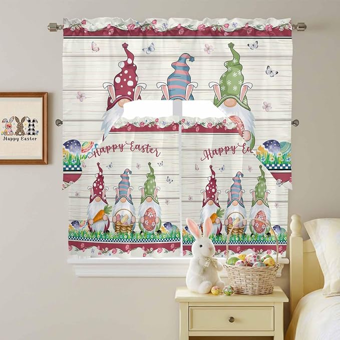 Swag Valance Curtains, Happy Easter Gnomes