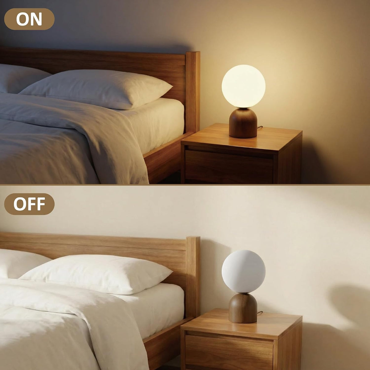 9.8" Dimmable Solid Wood Table Lamp with Opal Glass Globe Shade, Walnut