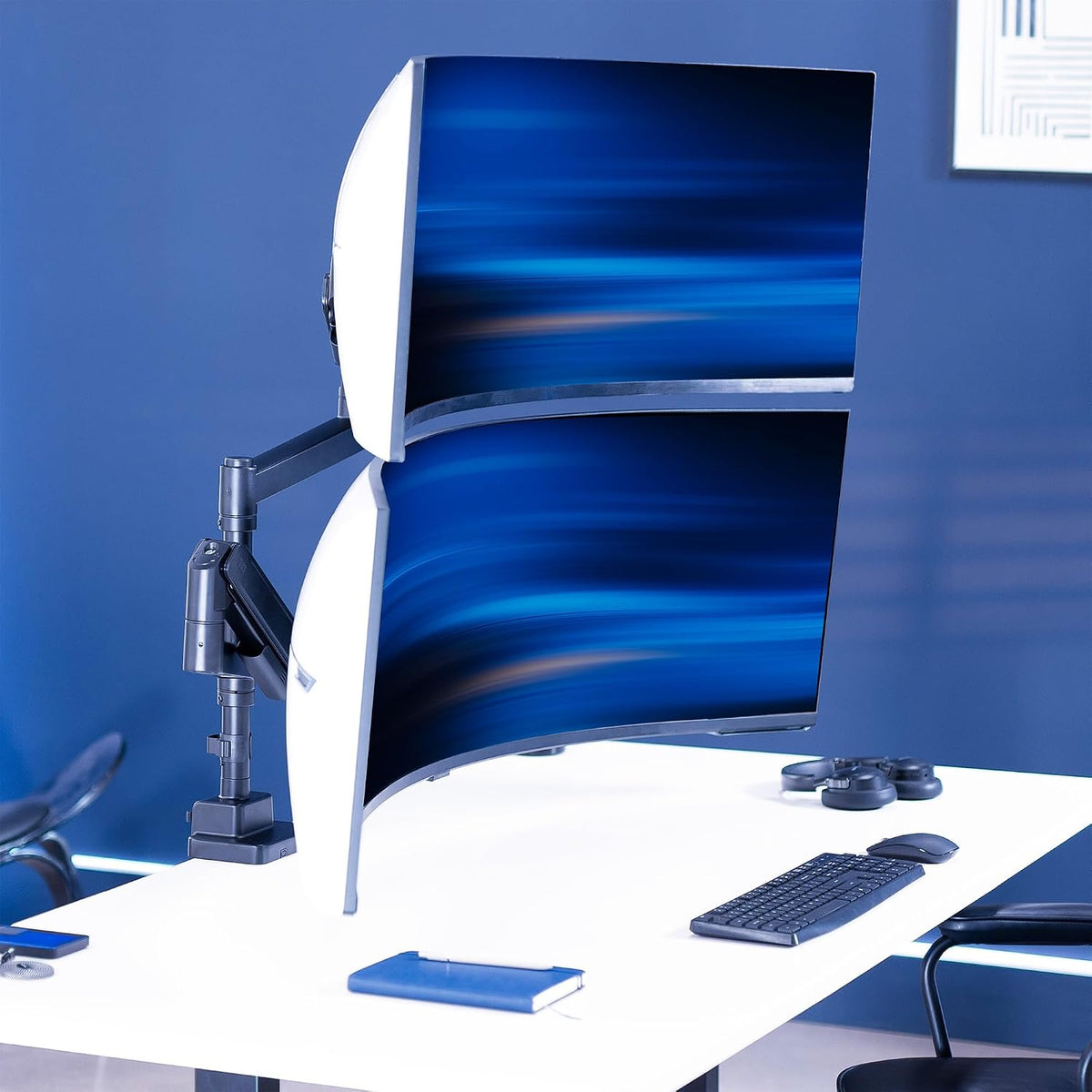 VIVO Black Dual Ultrawide Desk Mount, Up to 57 in Screens, STAND-GT57T2