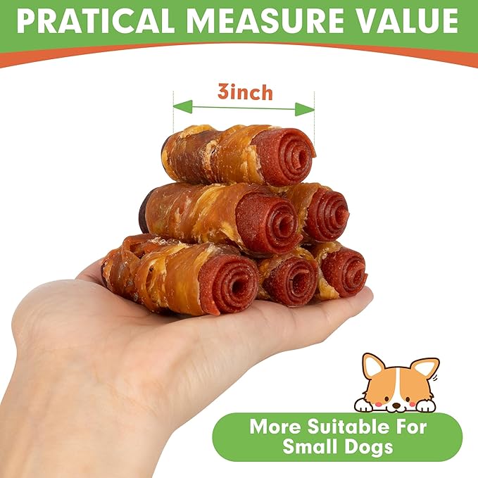 MON2SUN Rawhide Free Dog Treats, 3 Inch Triple Flavor Chicken Wrapped Duck and Beef Rolls for Small Dogs, Healthy Snacks, 13.23oz