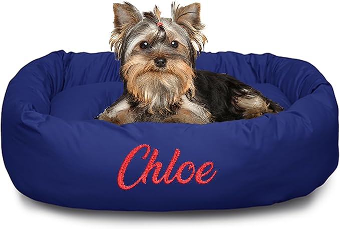 Majestic Pet Personalized 24 Inch Bagel Calming Dog Bed Washable – Cozy Soft Round Dog Bed with Spine Support for Dogs to Rest Their Head - Fluffy Donut Dog Bed 24x19x7 (Inch) - Small – Blue